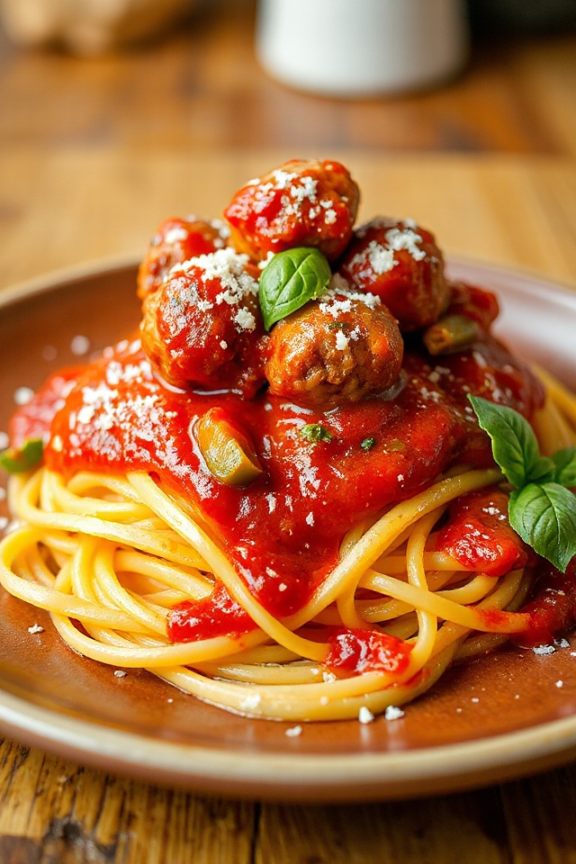 homemade spaghetti and meatballs